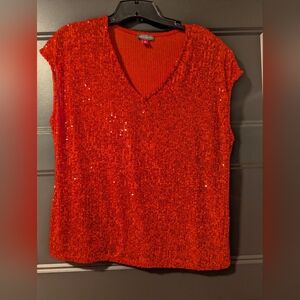 Vince Camuto Red Sequin V-Neck Tank Top